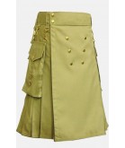 Khaki Utility Kilt with Golden Button