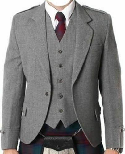 Light Grey Tweed Man Traditional kilt Jacket & Waistcoat/Vest,