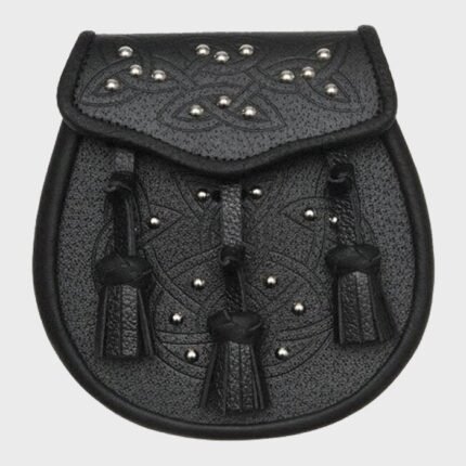 black leather celtic embossed studded leather sporran