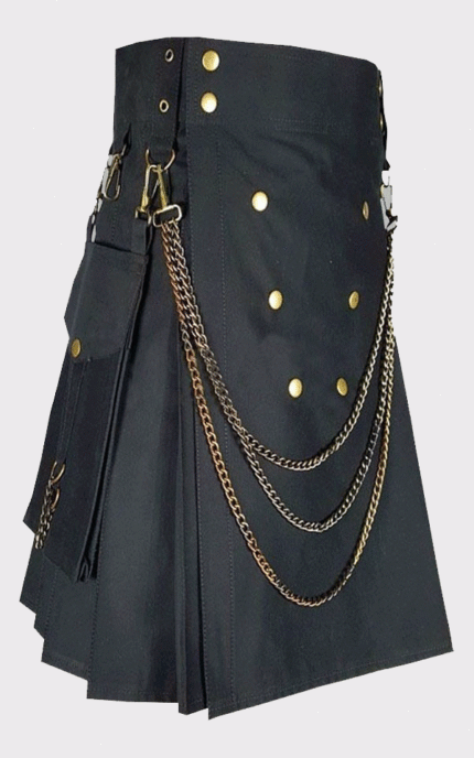 Black Utility Kilt With Chain