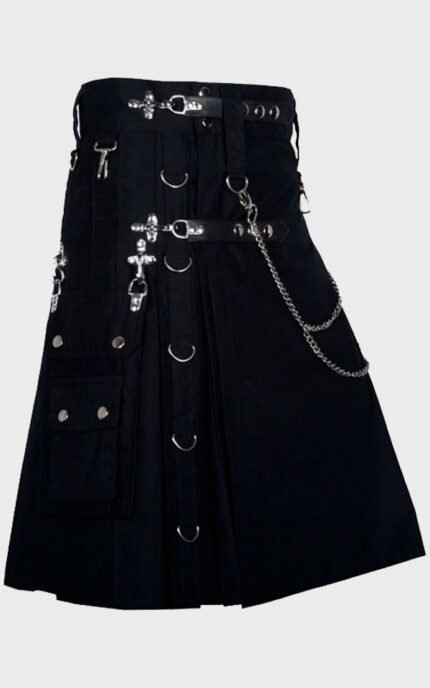 Black Gothic Utility Kilt For Men