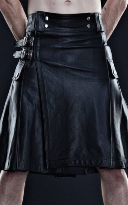 Black Leather Kilt With Side Pockets