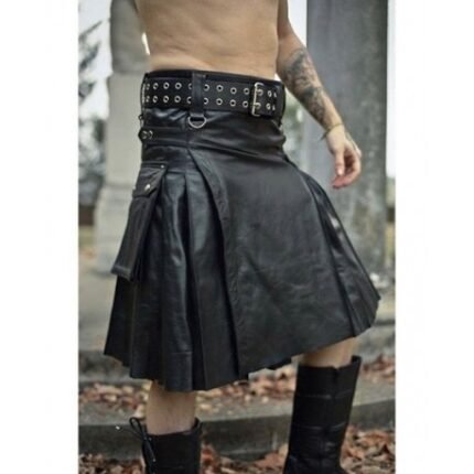 Black Leather Kilt for men