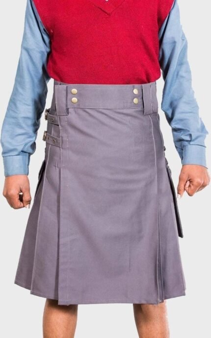 Casual Grey Utility Kilt For Men