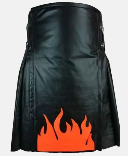 Fire Flame Black Leather Kilt