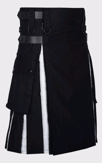 HYBRID BLACK AND WHITE BROCADE PLEATS