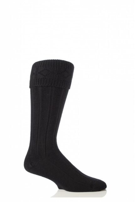 Thick Wool Rich Black Formal Traditional Scottish Kilt Socks