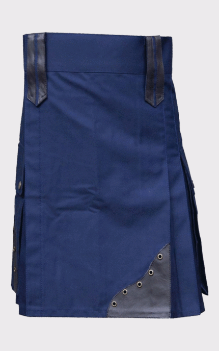 New Blue Utility Kilt With Leather Patches For Men