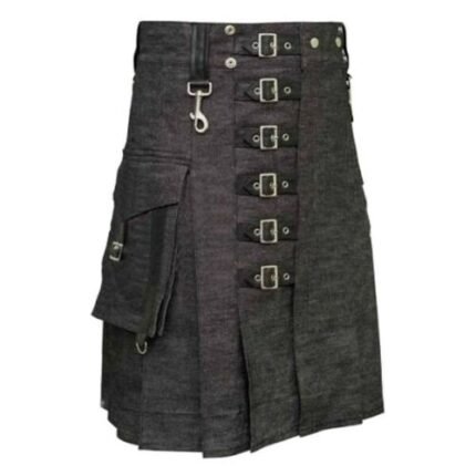 Heavy Denim Kilt with Straps